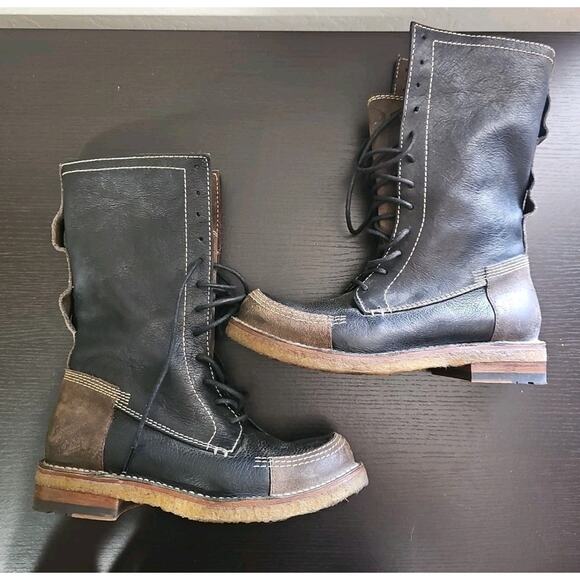 Frye Owen Fold Over COMBAT BOOTS Leather & Suede Womens Size 6 B - Picture 5 of 8